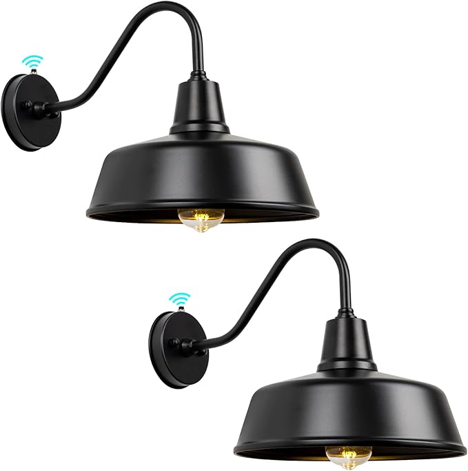 Outdoor Gooseneck Barn Light - Exterior Fixture Sconce Wall Light for Farmhouse, Dusk to Dawn Sensor Front Door Porch Garage Patio Lighting (12.6 inch（2 PCS）)