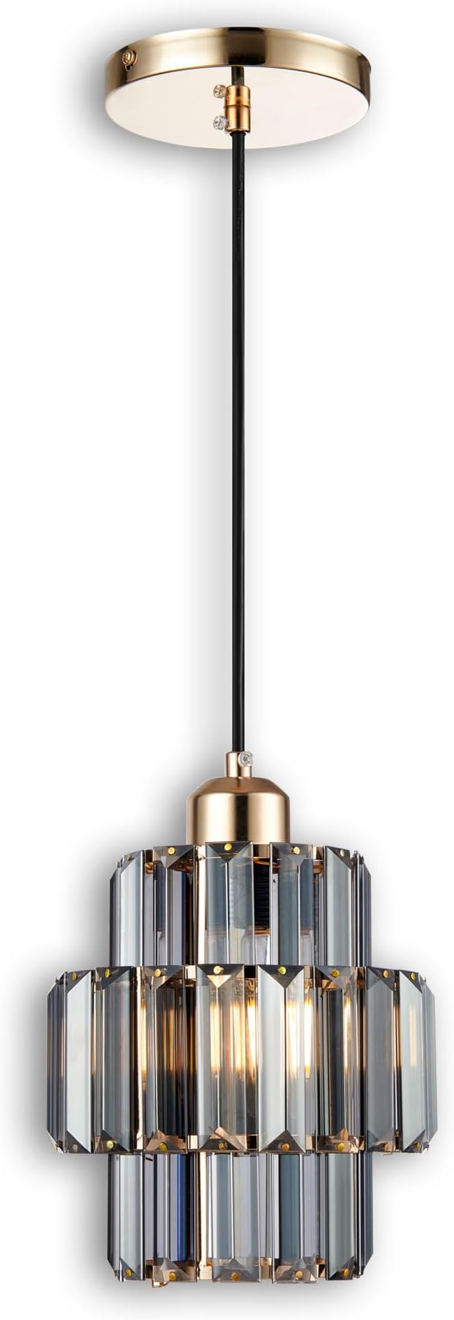 Modern Crystal Chandelier, 6"x7" Classic Crafted Pendant Light, Glass & Metal Hanging Light for Innovative Small Space Use in Dining Room, Kitchen Island, Bedroom, Living Room-Golden Mist