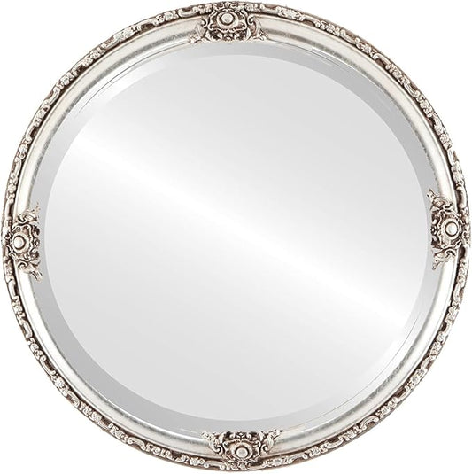 OVALCREST Round Beveled Wall Mirror for Home Decor - Jefferson Style - Silver Leaf with Brown Antique - 16x16 Outside Dimensions