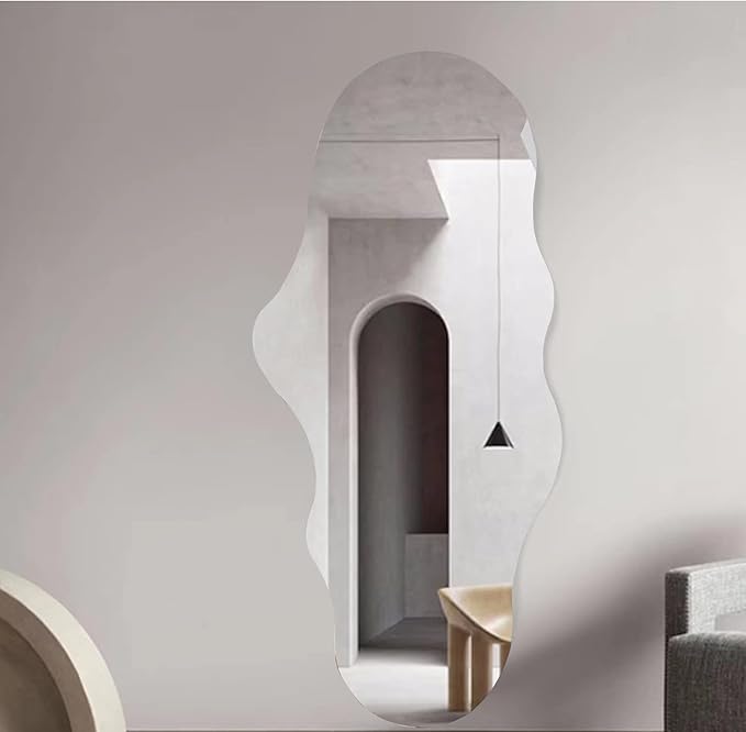BST FURNH Unique Full Length Wall Mounted Mirror Tall Mirror Full Body Floor Length Mirror Dressing Body Frameless Mirror for Bedroom Bathroom Living Room,Irregular Shape Mirror,White Cloud 47x23''