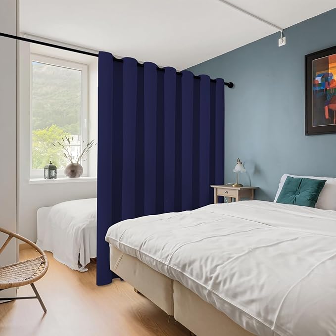 ChrisDowa Room Divider Curtain 120 Inches Long, Wide Blackout Sliding Door Curtain for Bedroom, Room Darkening Privacy Window Curtain for Patio Door (1 Panel Set, Navy Blue, 100 x 120 Inch)