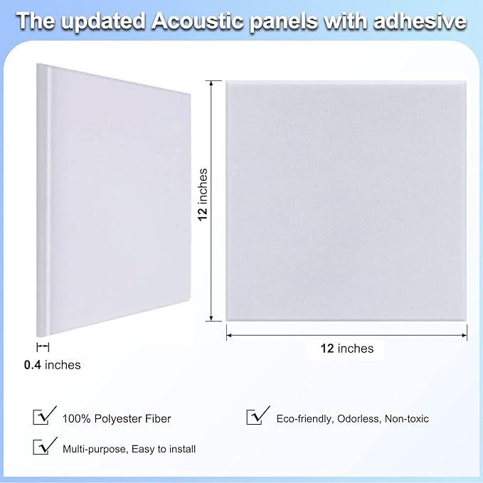 18 Pack Acoustic Panels-12"X12"X 0.4"Soundproof Wall Panels, White Sound Absorbing Panel,High-Density Sound Dampening Panels Acoustic Treatment For Home Studio