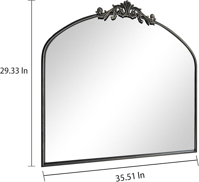 Black Arched Mirror for Wall,Baroque Fireplace Mirror Decor,Brass Wall Mirror,Ornate Mirrors for Entryway/Bathroom/Living Room/Hallway 36"X30" …