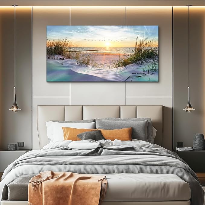 Canvas Wall Art For Living Room Large Size Wall Art Decor For Bedroom Blue Ocean Beach Landscape Paintings Poster Prints Artwork Office Decorations Seascape Wall Pictures Modern Room Home Decor Works