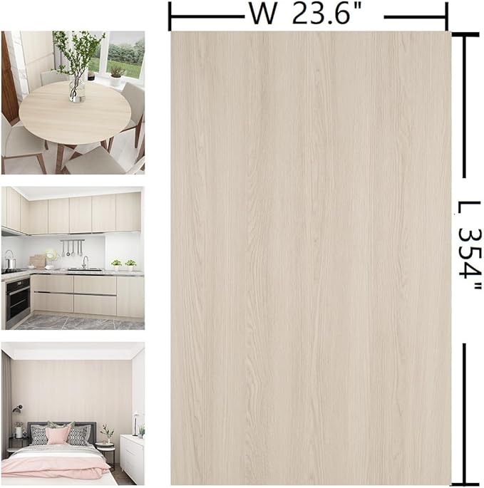 354"x24" Wide Light Wood Contact Paper Peel and Stick Beige Wood Wallpaper Waterproof Self Adhesive Wood Grain Contact Paper for Kitchen Cabinets and Drawers Classroom Desk Furniture Covering