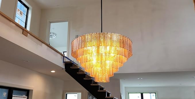 41" Large Chandelier, 18-Light Black Round Chandelier for Dining Room, Amber Crystal Glass Hanging Light Fixture, Pendant Light Perfect for Dining Room, Entryway, Foyer, Bedroom & Kitchen