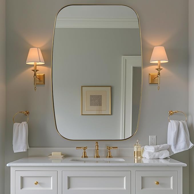 ANDY STAR 32x48 Gold Bathroom Mirror, Oblong Brass Mirror with Stainless Steel Metal Frame, Brushed Gold Oval Vanity Mirror for Over Sink, Modern Anti Rust Wall Mounted
