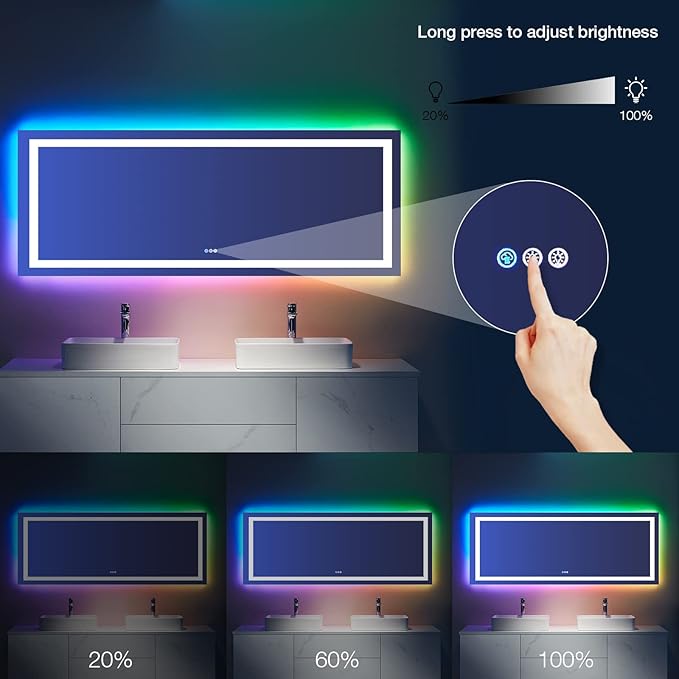 LOAAO 84"X40" LED Bathroom Mirror with Lights, Anti-Fog, Dimmable, RGB Backlit + Front Lighted, Bathroom Vanity Mirror for Wall, Memory Function, Waterproof, Tempered Glass