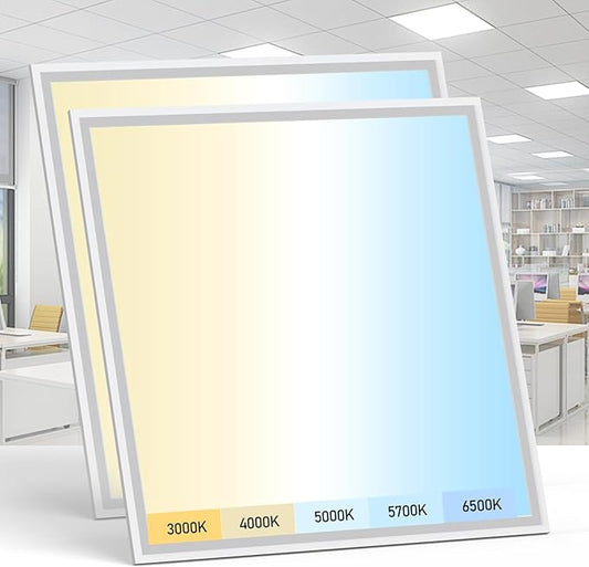 AIKVSXER 2 Pack 2x2 LED Flat Panel Light - Selectable 5 CCT 3000K-6500K & 5 Wattage 30-50W 5500Lm 0-10V Dimmable 2x2 led Drop Ceiling Lights 120-277V for Commercial and Home
