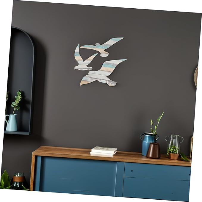 Cabilock 6pcs Wooden Seagull Wall Decor Coastal Nautical Ocean-themed Hanging Art for Family DIY Mediterranean Style Sea Bird Wall Sculpture