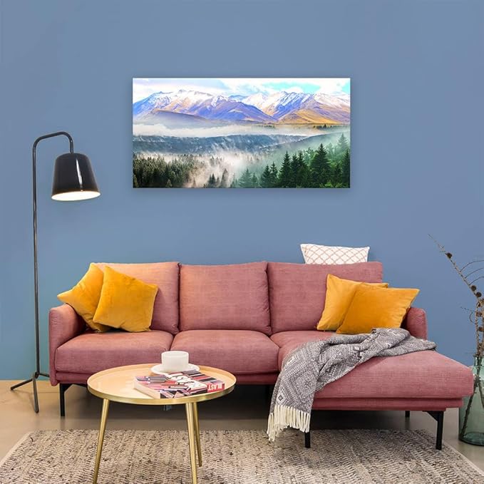 BYXART Canvas Wall Art for Bedroom Misty Forest Foggy Mountain Landscape Artwork Nature Picture Bathroom Decor Smoky Scenery Painting For Living Room Home Office Decorations 40L x 20W