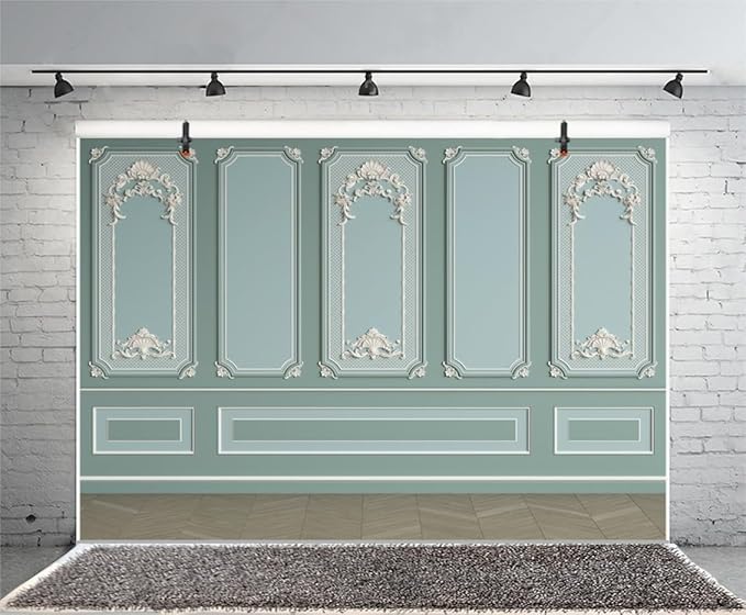 Leyiyi 10x6.5ft Green Vintage Room Inside Backdrop European Frame Modern House French Castle Cementery Wall Retro Style Photo Background Cowboy Kids Birthday Portrait Studio Prop Vinyl Wallpaper