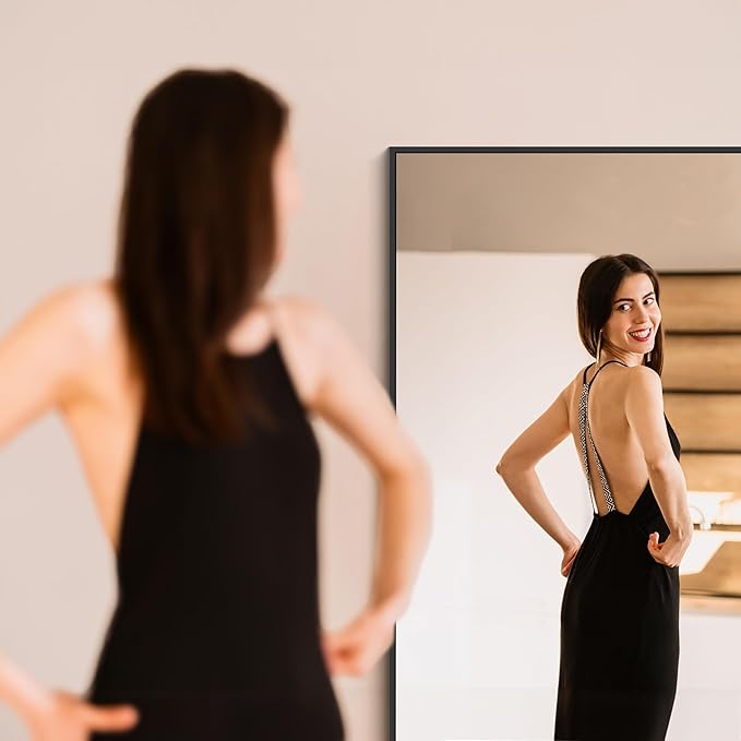 Black Bathroom Mirror for Wall, 30x50 Inch Rectangle Mirrors with Metal Frame, Modern Vanity Wall Mirror Decor for Entryway Hangs, Bathroom Living Room Horizontal or Vertical