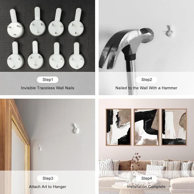 Large Modern Abstract Framed Canvas Wall Art Set, Neutral Black and Beige Color Block Wall Decor,Minimalist Pastel Tan Art Printing for Living Room,Bedroom,Office-24 x36 x3