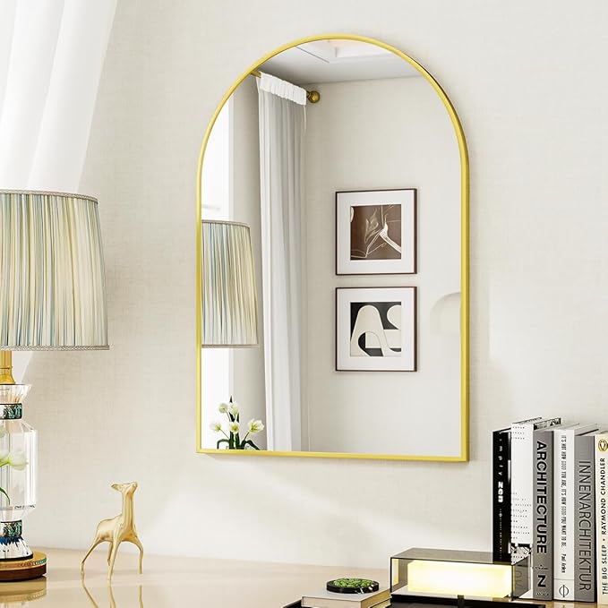24x36 Arch Wall Mirror, Gold Bathroom Mirrors for Over Sink, Metal Frame Wall Decor for Entryway, Bedroom, Living Room