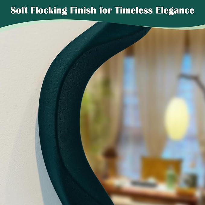 13.8x29.7 Big Decorative Mirror for Girly Bedroom Dresser Decor, Abstract Wavy Wall Mirrors for Home Book Coffee Shop Hotel Decoration, Unique Gift for Birthday Thanksgiving (Dark Green)