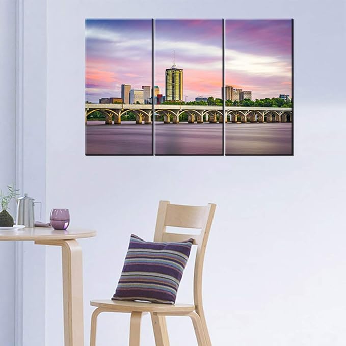 Canvas Wall Art for Tulsa, Oklahoma, USA Downtown Skyline on the Arkansas River at Dusk Print Photograph, Hanging Decorative Painting Artwork for Kitchen, Bedroom, Office, Living Room, Home Decor Gift