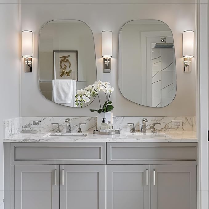 ANDY STAR Chrome Irregular Mirror, 24"x36" Silver Asymmetrical Wall Mirror in Stainless Steel Metal Frame, Unique Vanity Mirror with Modern Curved Design, Ideal for Bathroom, Bedroom, Entryway