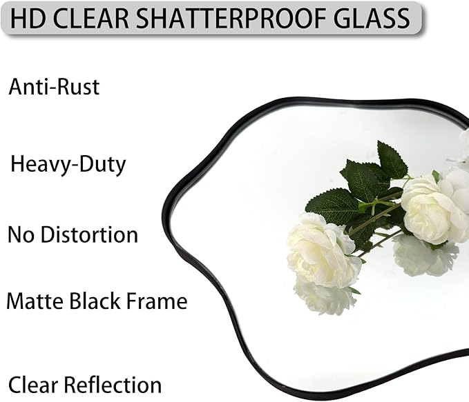 Asymmetrical Mirror, 24" Irregular Shaped Mirror for Wall, Wavy Round Mirrors Decorative, Modern Elegant Scalloped Vanity Mirrors for Living Room Bathroom Bedroom Hallway Entryway Fireplace