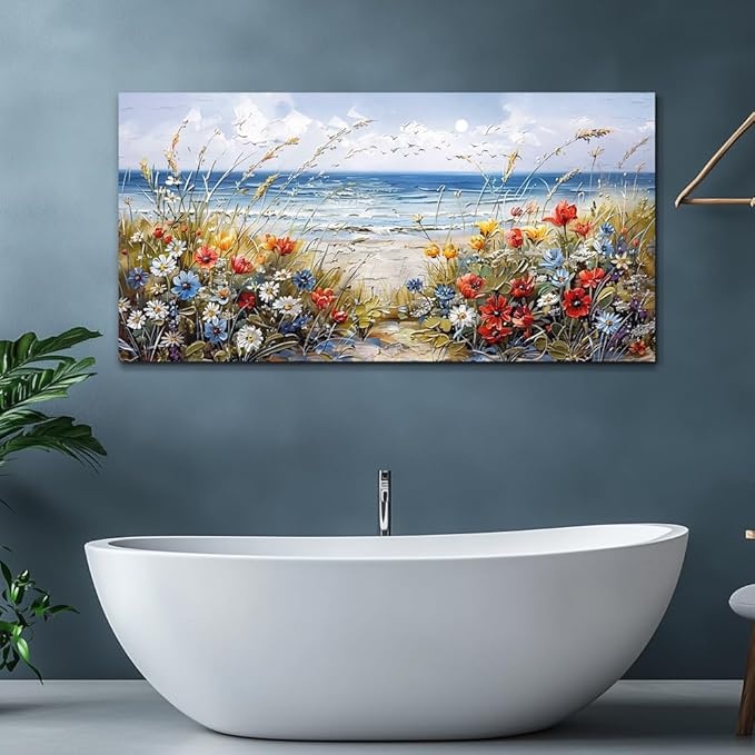 MHARTK66 Wall Decor For Living Room Large Canvas Wall Art Flowers Farmhouse Bedroom Wall Painting Office Blue Watercolor Print Nature Ocean Poster Modern Home Decorations Frames Artwork Easy Hanging