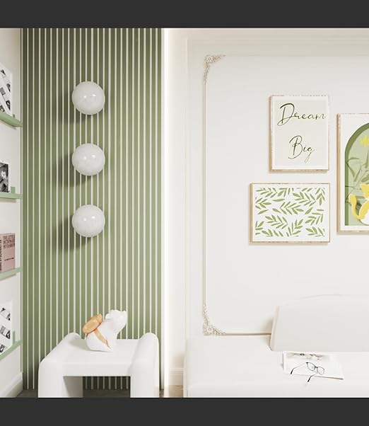 94" x 24" Acoustic Wood Slat Wall Panels – Modern Decorative Soundproof Panels for Walls & Ceilings, Premium Noise-Reducing Wood Paneling for Home & Office (Set of 10) (Alamosa Green w/White Base)