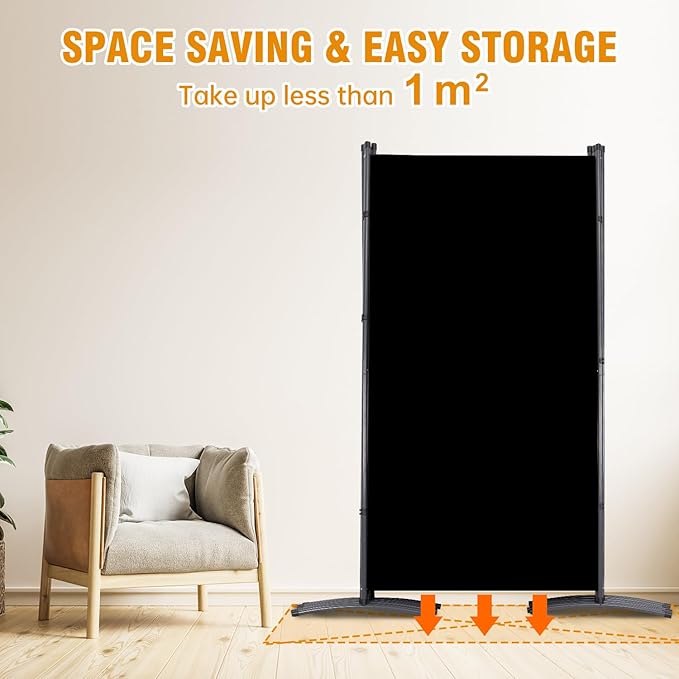 6 Panel Folding Privacy Screens, 6 FT Tall Wall Divider with Metal Frame, Freestanding Room Divider for Office Bedroom Study (6 Panel, Black)