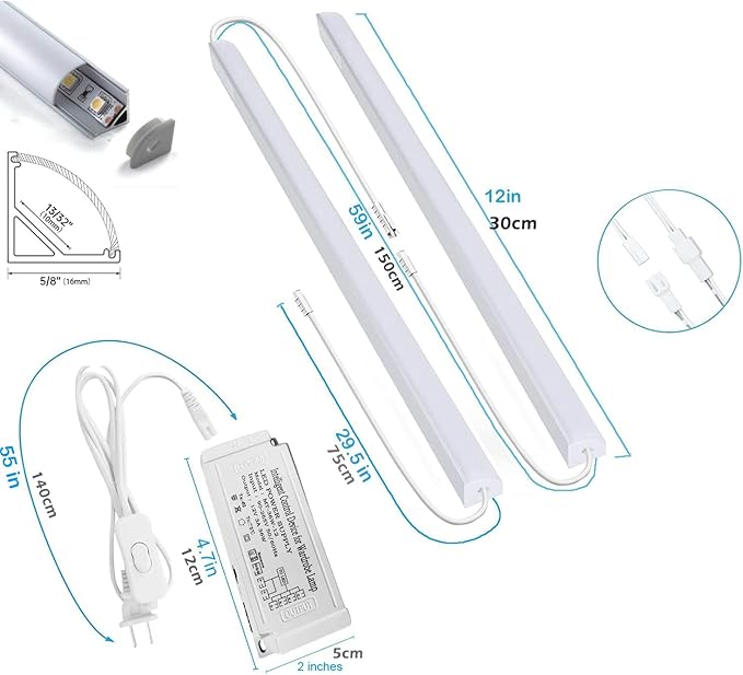 Cefrank Under Cabinet Lighting, 8pcs 12" V-Shape Linkable LED Light Bars for Kitchen Cabinet, Showcase Display, Shelf - 16Watt 1600Lumens - Pure White (6000K)