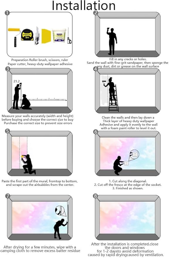 Colorful Clouds in The Sky Wall Mural, for Children's Room Background Wallpaper, TV Background Wall Stickers(Non-self-Adhesive)