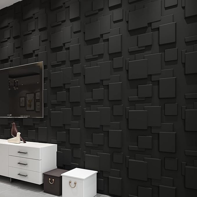 Art3d 32 Square Feet (Pack Of 12) Wall Panel Magic Square, Black