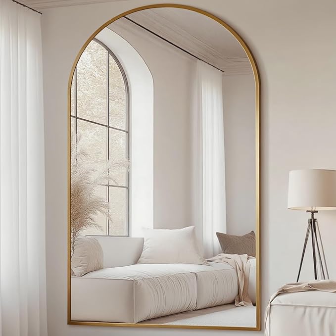 Arched Full Length Mirror, 81"x41" Large Floor Mirror with Stand, Oversized Full Body Mirrors for Leaning or Hanging, Wall Mounted Mirrors for Bedroom, Living Room,Dressing Room, Gold