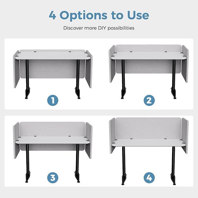 47.2 Inch Desk Divider Panels Set, Acoustic Divider Panel for Privacy, Fabric Wrapped Room Dividers for Office, Easy Assemble, Light Grey