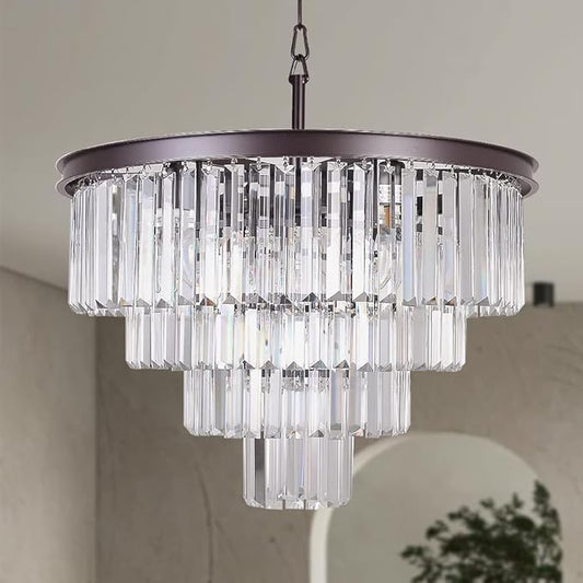 Oil Rubbed Bronze Crystal Modern Contemporary Chandeliers Pendant Ceiling Light 4-Tier Chandelier Lighting for Dining Room Living Room Bedroom Girls Room Dia 18"