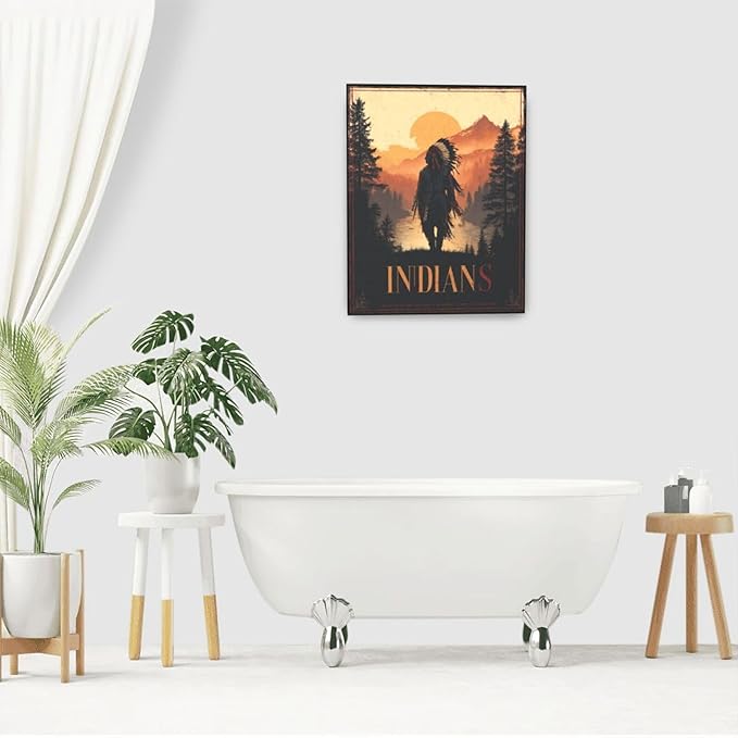 Native American Wall Art Indian Tribe Wall Decor Canvas Pictures Vintage Landscape Paintings Prints Traditional Artwork Framed Decorations For Bathroom Bedroom Living Room Office Gifts 16" x 20"
