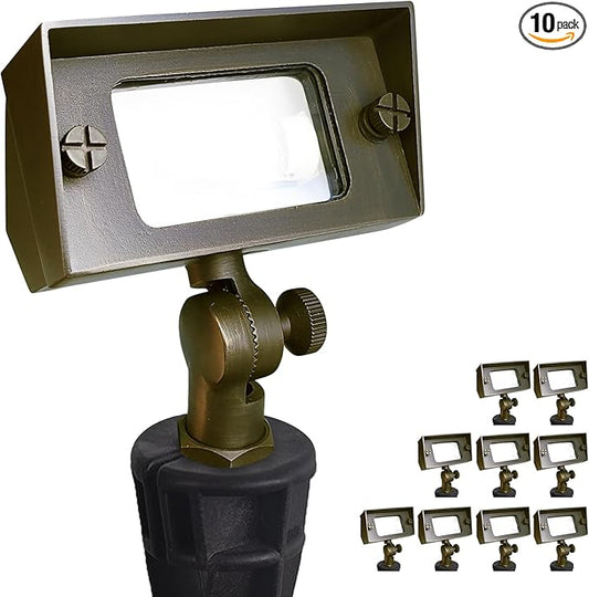 COLOER Brass Small Rectangular Flood Lights Outdoor 10-Pack Without Bulb, 12V Low Voltage Landscape Outside Lights for House Illuminating Signs, Walls and Plant Material