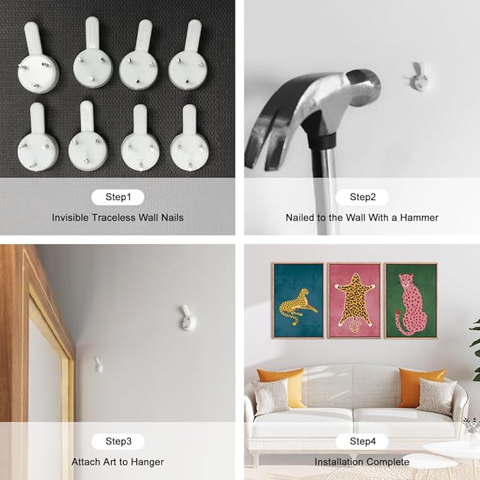 Ausril Cheetah Animals Framed Canvas Wall Art Set, Leopard Preppy Room Wall Decor, Modern Boho Cats Wall Painting, Pink Dot Cartoon Art Print for Living Room Bedroom Dinning Room Office 24"x36"x3