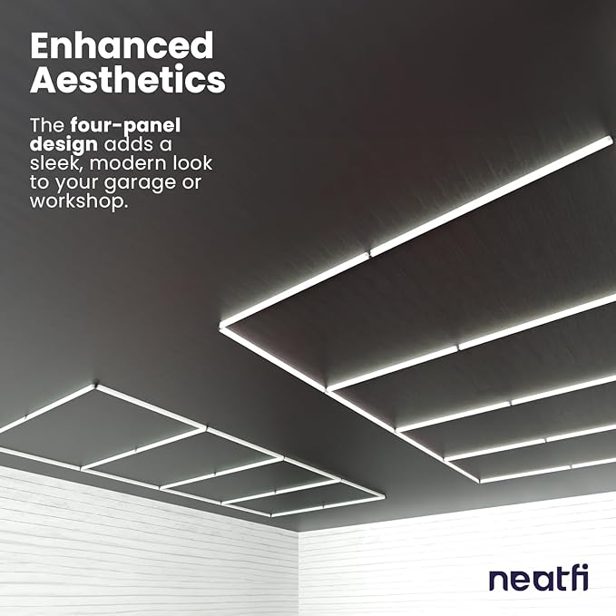Neatfi LED Garage Ceiling Light, 31,680 Lumens, 6500K, 288W, Ultra-Bright Shop Light for Auto Shops, Car Detailing, Barber Shop, Beauty Salon, Basement, Warehouse, and Gym (4 Panels, Cool White)