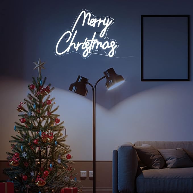 Merry Christmas Neon Sign White Neon Light Letter Neon Light with Switch Novelty Lighting for ChristmasWall Decor Party Wedding Birthday Party Decorations