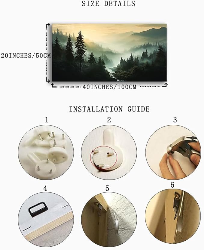 BYXART Misty Forest Canvas Wall Art Foggy Mountain Landscape Nature Picture Decor for Bathroom Living Room Pine Trees Smoky Scenery Painting Artwork for Bedroom Home Office Decorations 40L x20W