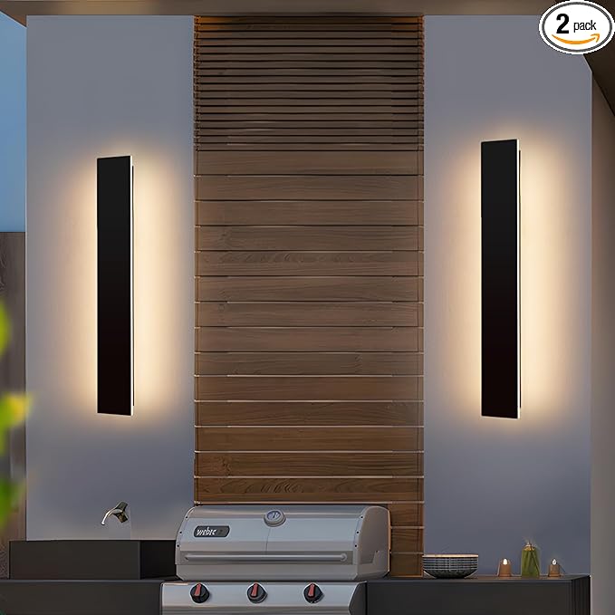 Mikeru 2 Pack Upgraded 31.4" Long LED Wall Sconce, 4.3" Wide IP65 Waterproof Outdoor Wall Lights, 3000K Warm White Exterior Lighting Fixtures for Front Porch, Garage, Basement & Patio