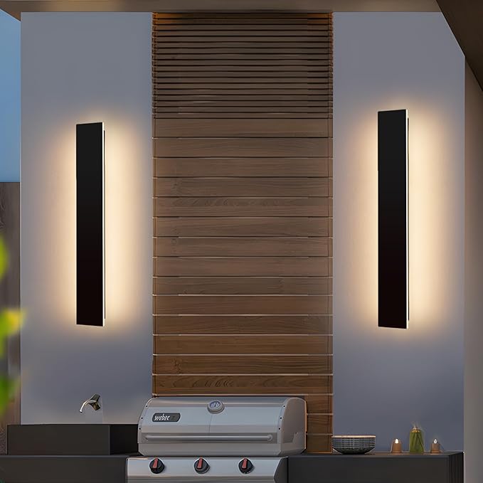 Mikeru Upgraded 2 Pack 23.6" Long & 4.3" Wide LED Wall Sconce, 10%-100% Dimming + 3000K-6000K Adjustable, IP65 Waterproof Outdoor Light Fixtures Cover US Junction Box for Porch, Garage, Basement