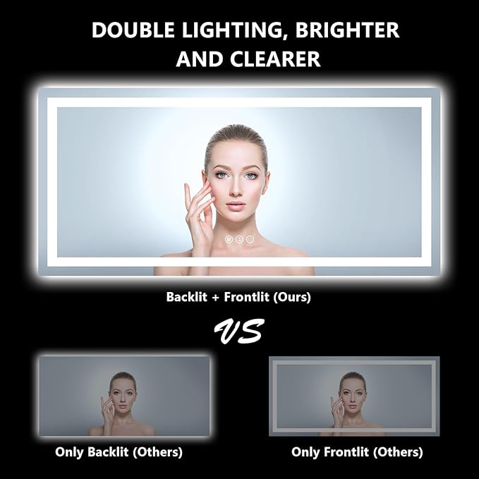 72x36 Inch LED Bathroom Mirror with Lights Front and Backlit Lighted Vanity Mirror for Bathroom Wall with 3 Colors Dimmable Anti-Fog Memory Shatter-Proof IP54 Waterproof Horizontal/Vertical