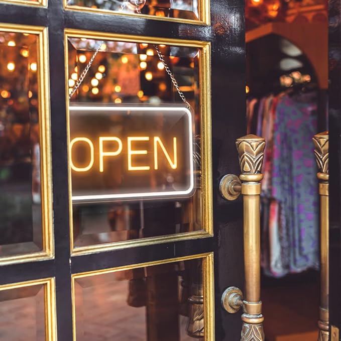 16"x 9" Ultra Bright 12V Neon Open Sign for Business, LED Open Neon Sign, Electric Light up Signs for Stores, Restaurants Offices Retail Shops Window (Yellow-White-Horizontal)