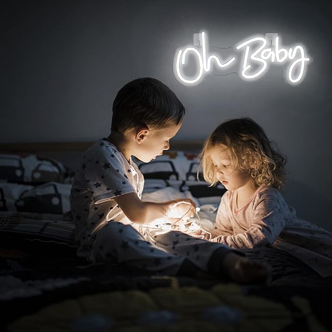 Lucunstar Neon Sign Oh Baby LED Sign for Wall Decor Cold White Neon Lights Up Oh Baby Word LED Light for Nursery Bedroom Game Party Shower Room Decor Gifts for Girls