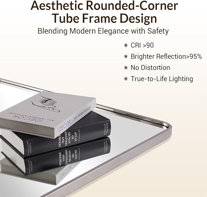 ANDY STAR Chrome Mirrors for Bathroom, 24x36’’ Rounded Rectangle Mirror, Chrome Bathroom Vanity Mirror, SUS304-Anti-Rust, Wall-Mounted Horizontal/Vertical 1’’ Deep