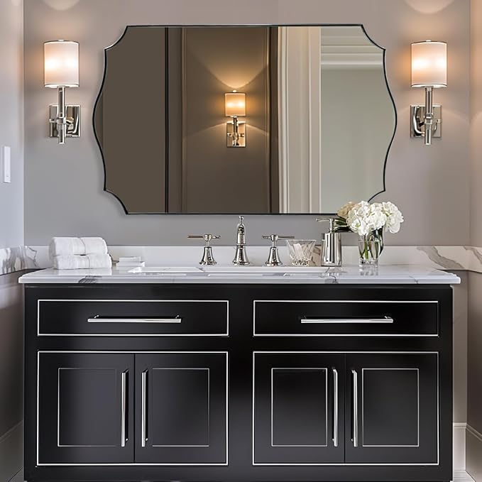 ANDY STAR 30x48 Inch Large Chrome Mirror, Polished Chrome Bathroom Mirror, Modern Rectangle Mirror with Wavy Design Ideal for Home Decor, Rust-Proof Stainless Steel Metal Frame