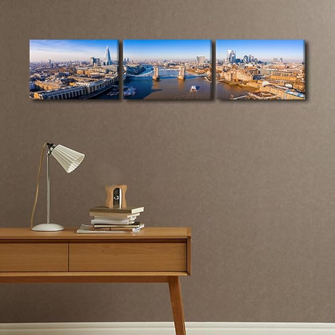 Aerial View of the Tower Bridge in London City Skyline Pictures for Living Room Cityscape Canvas Wall Art Modern Decor Beautiful Panorama of London Tower Bridge Artwork Posters Prints 14x60 Inch