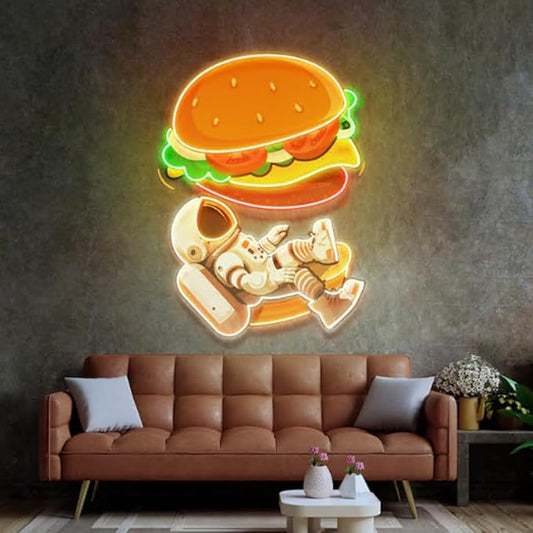 Astronaut Burger Neon Sign, Coffee Shop Decor, Business sign led light Size:22inch