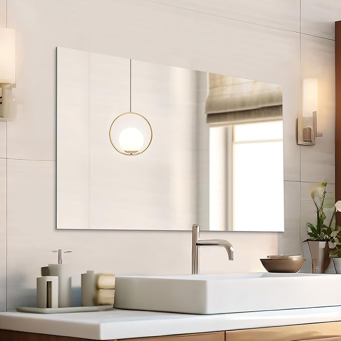 Mirrorons Frameless Mirror, Wall Mirror 48" x 30", Modern Bathroom Mirrors for Wall with Polished Edge, Hangs Horizontally or Vertically. Upgraded Shatterproof, Entryways, Bathroom, Gym.