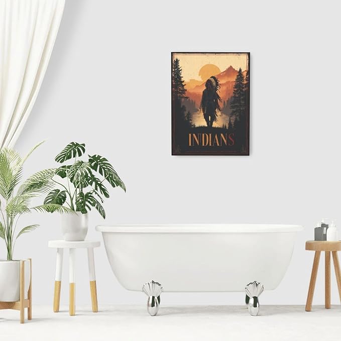 Native American Wall Art Indian Tribe Wall Decor Canvas Pictures Vintage Landscape Paintings Prints Traditional Artwork Framed Decorations For Bathroom Bedroom Living Room Office Gifts 12" x 16"