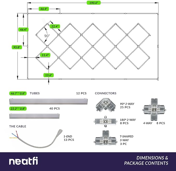 Neatfi LED Garage Lights, 56,320 Lumens, 6500K, 512W, Ultra-Bright Ceiling Lighting for Auto Shops, Car Detailing, Barber Shop, Beauty Salon, Warehouse, Basement, and Gym (Diamond Grid, White)